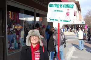 Lawrence Central Rotary President Carolyn Chinn Lewis Staffs the Salvation Army Kettle