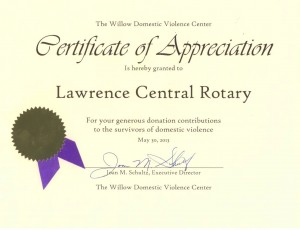 Willow Center Certificate of Appreciation